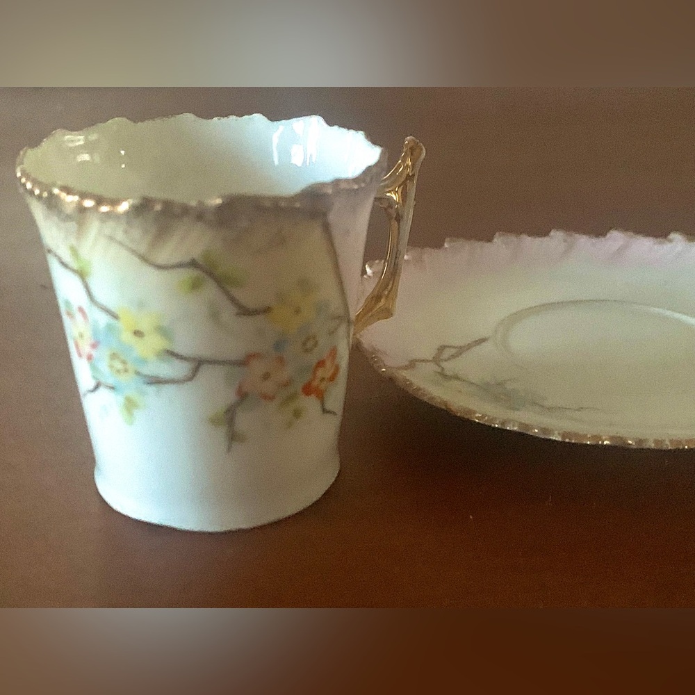 Miniature China Tea Cup and Saucer - Hand Painted - Vintage 1940